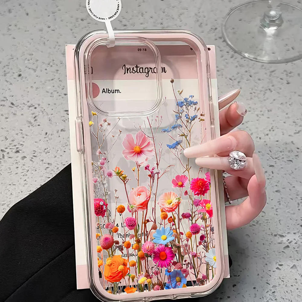 Wildblumen Transparente Handyhülle für iPhone 17 13 16 15 11 12 14 Pro Max 17 Air XR X Hülle Silikon 2 IN 1 Stoßfeste Weiche TPU-Abdeckung – Detail 1