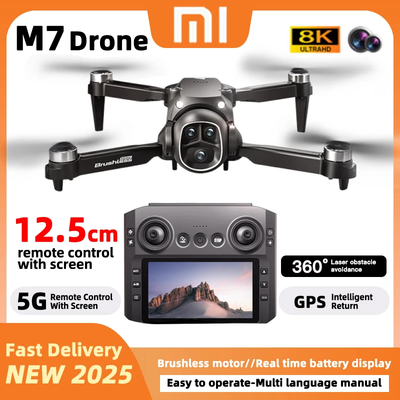 

XIAOMI M7 Drone 8K Professional HD Camera 5G WIFI FPV 360° Obstacle Avoidance Brushless Large Screen RC GPS Quadcopter Toys Gift