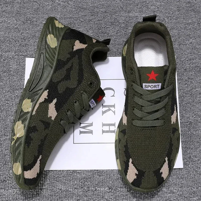 Men Breathable Camouflage Sports Shoes Thick Bottom Casual Round Toe Trainers Lace Up Comfortable Lightweight Non-slip Sneakers