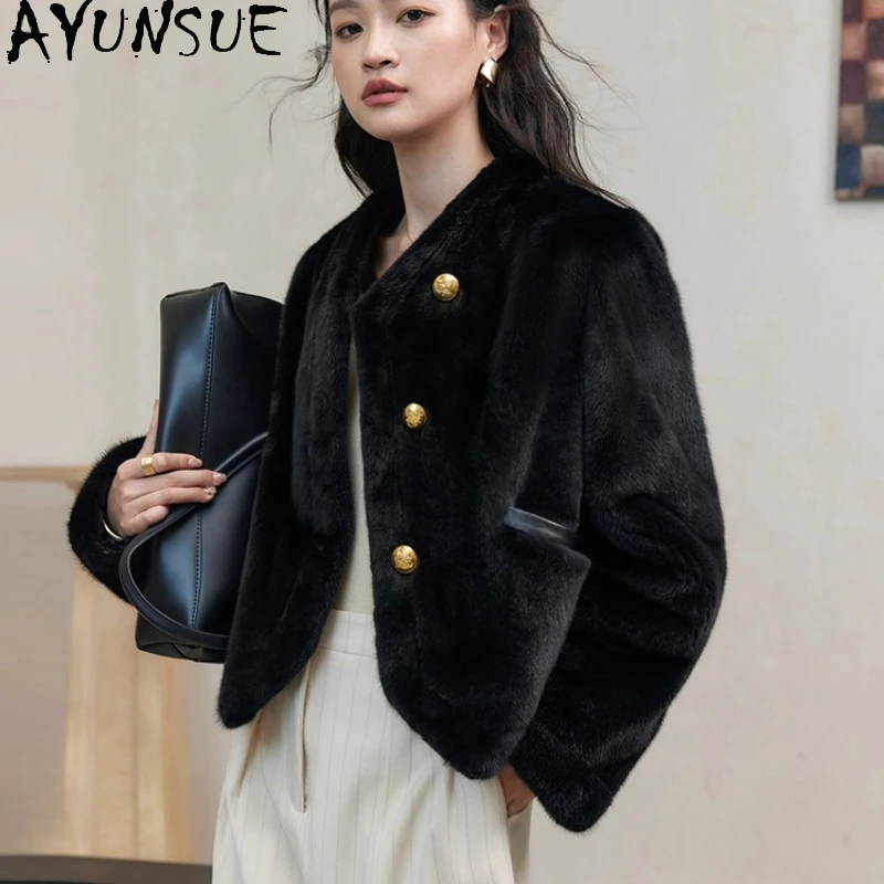 

AYUNSUE Luxury Natural Mink Fur Coat Women Winter Clothes 2025 Warm Real Fur Jacket Womens Coats New in Coats Шуба Женская