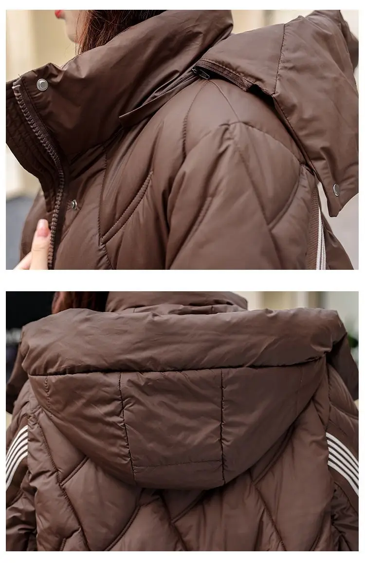 Winter Down Cotton Jacket Mid length Women's New Design sense Spliced Warm Thicken Parka Coat Female Loose Hooded Casual Jackets