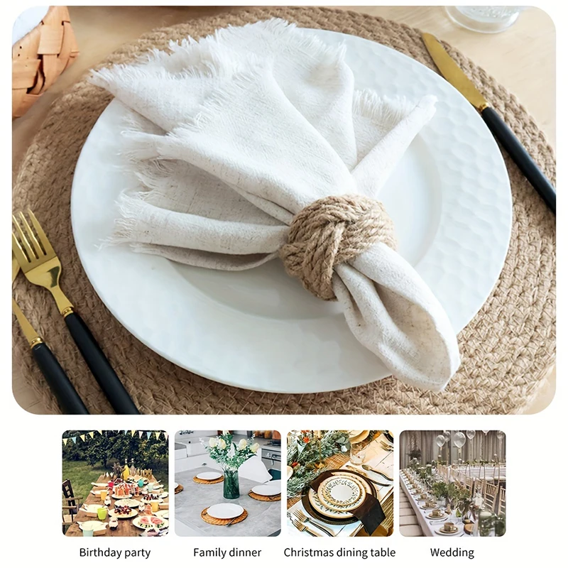 2/4/6pcs Pastoral Handmade Woven Napkin Ring Brown Linen Napkin Buckle Rural Natural Hemp Rope Napkin Ring Easter Table Decor