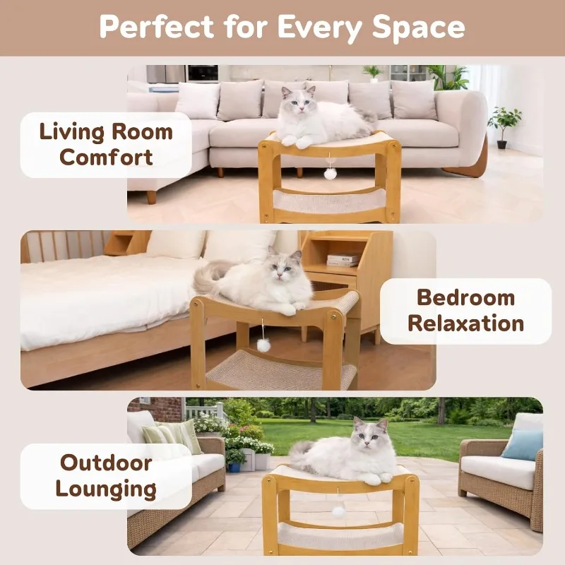 2-Tier All-Season Holds 20 Lbs Cat Scratcher Bed - Sturdy Cat Scratching Post with Scratch Pad & Hammock Bed Protect Furniture