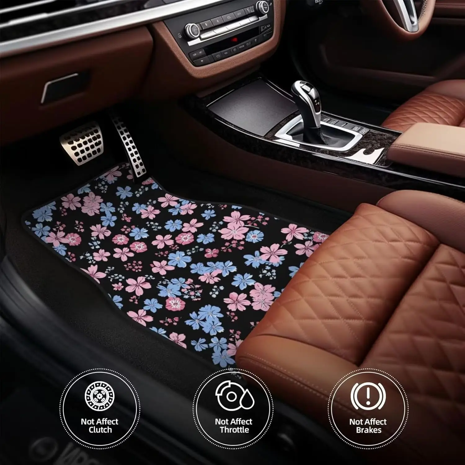 

Floral Print Car Floor Mats Cute Flower Front Rear Seat Floor Rugs Carpets Full Set Auto Interior Accessories Decor gift