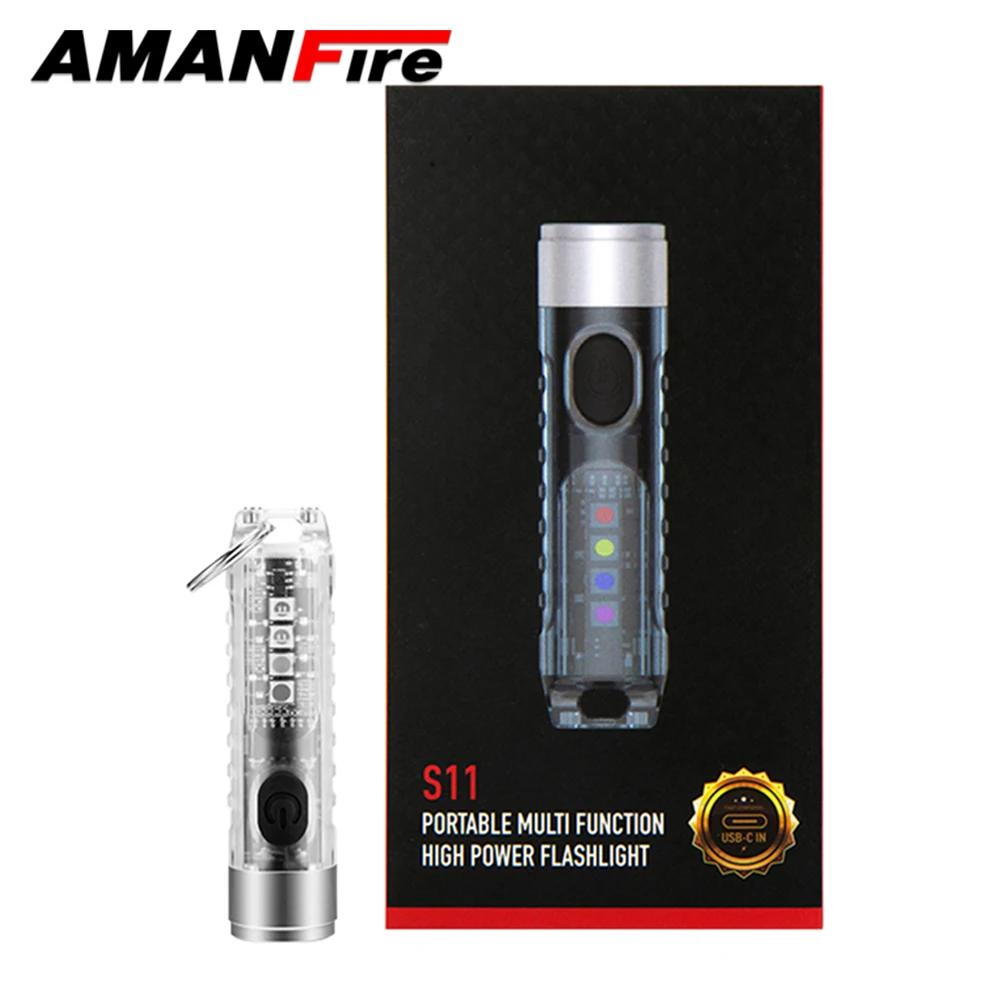 Amanfire S11b Keycahin Flashlight UV Light EDC Mini Torch Pet Urine Stains Rechargeable 11 Mode Lamp