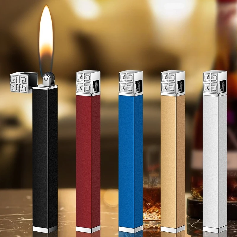 Personality and Creativity Slender Long Lady Lighter Square Mini Portable Metal Inflatable Grinding Wheel Lighter