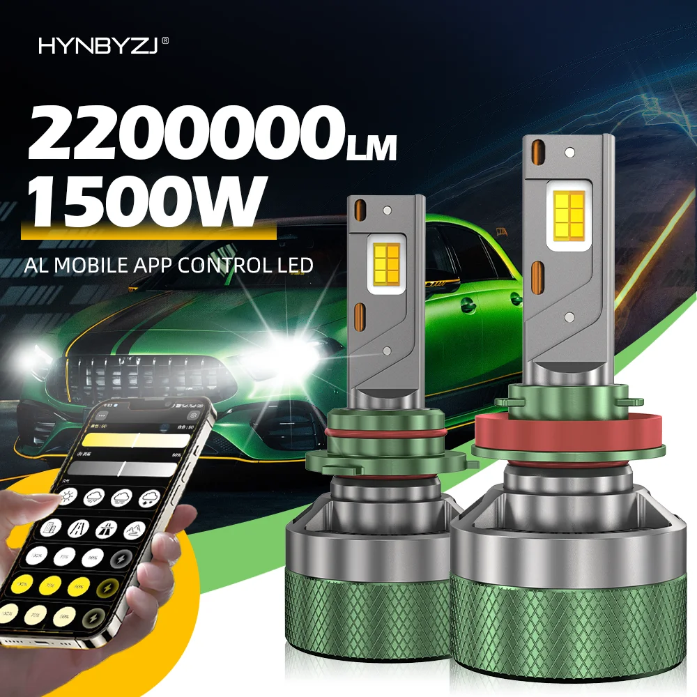 

HYNBYZJ H7 LED Headlight AI Mobile APP Control 3000K-8000K 9006 1500W Smart LED Chip High Power for H4 H7 9005 Car Accessories