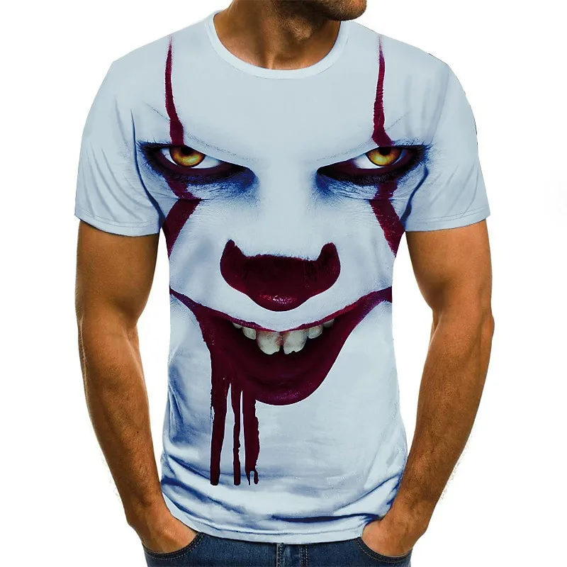 Joker Face 3d Colorful Printing Men\'s T-Shirt Joker Pattern Men\'s Short Sleeve T-Shirt Summer Casual Personality Large T-Shirt