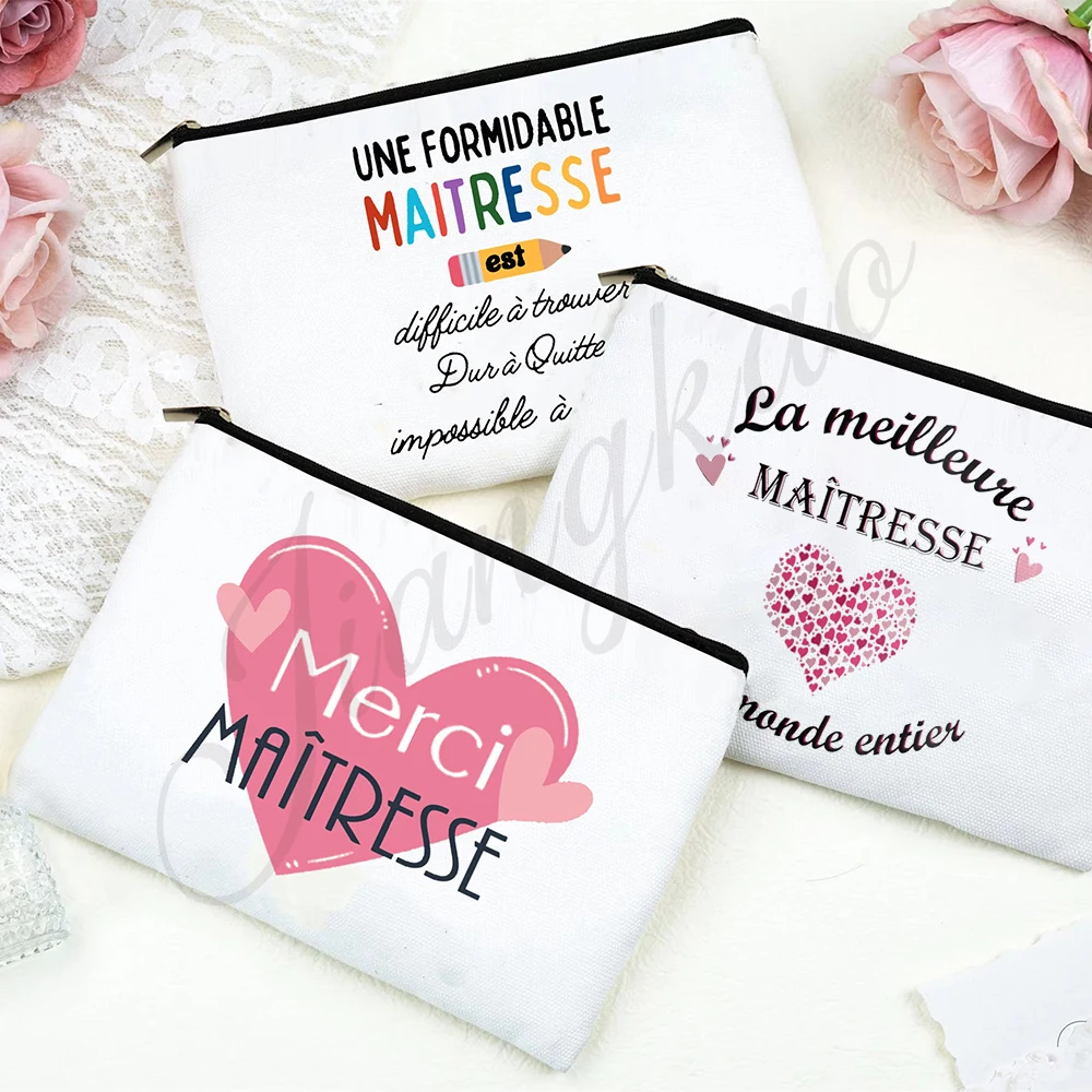 Merci Maitresse French Print Makeup Bag Travel Neceser Toiletry Storage Pouch School Pencil Bags Best Back-to-School Gift