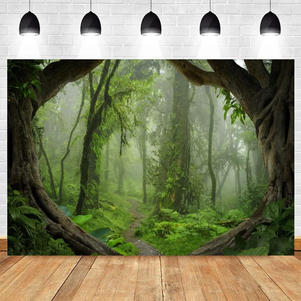 Spring Forest Backdrop Tropical Jungle Rainforest Backdrops for Photography Camping Adventure Birthday Background Photo Studio