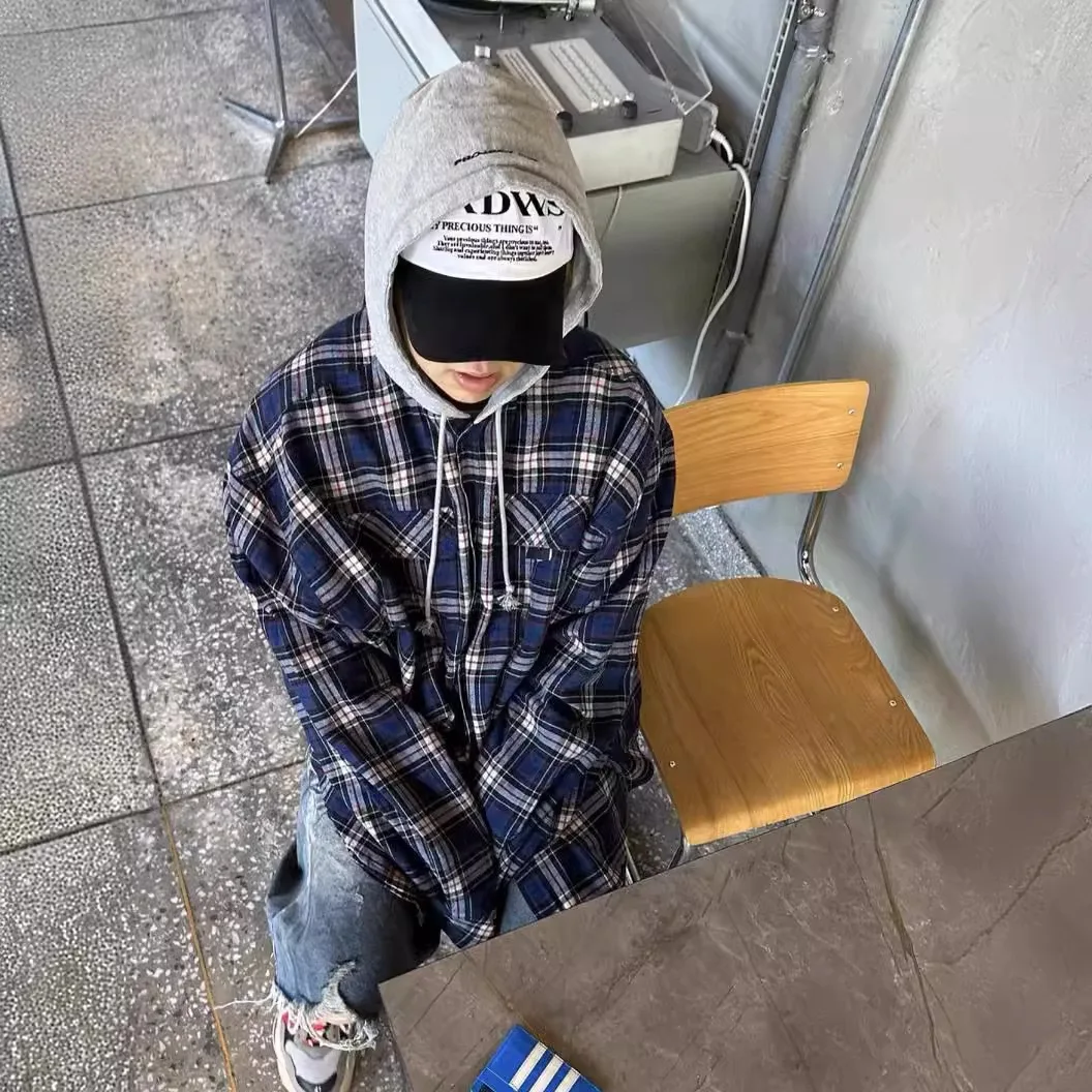 PROJECT G/R Spring New Double-Sided Reverse-Wear Pullover Check Shirt Sweatshirt Coat Casual Grailz Protocol Index