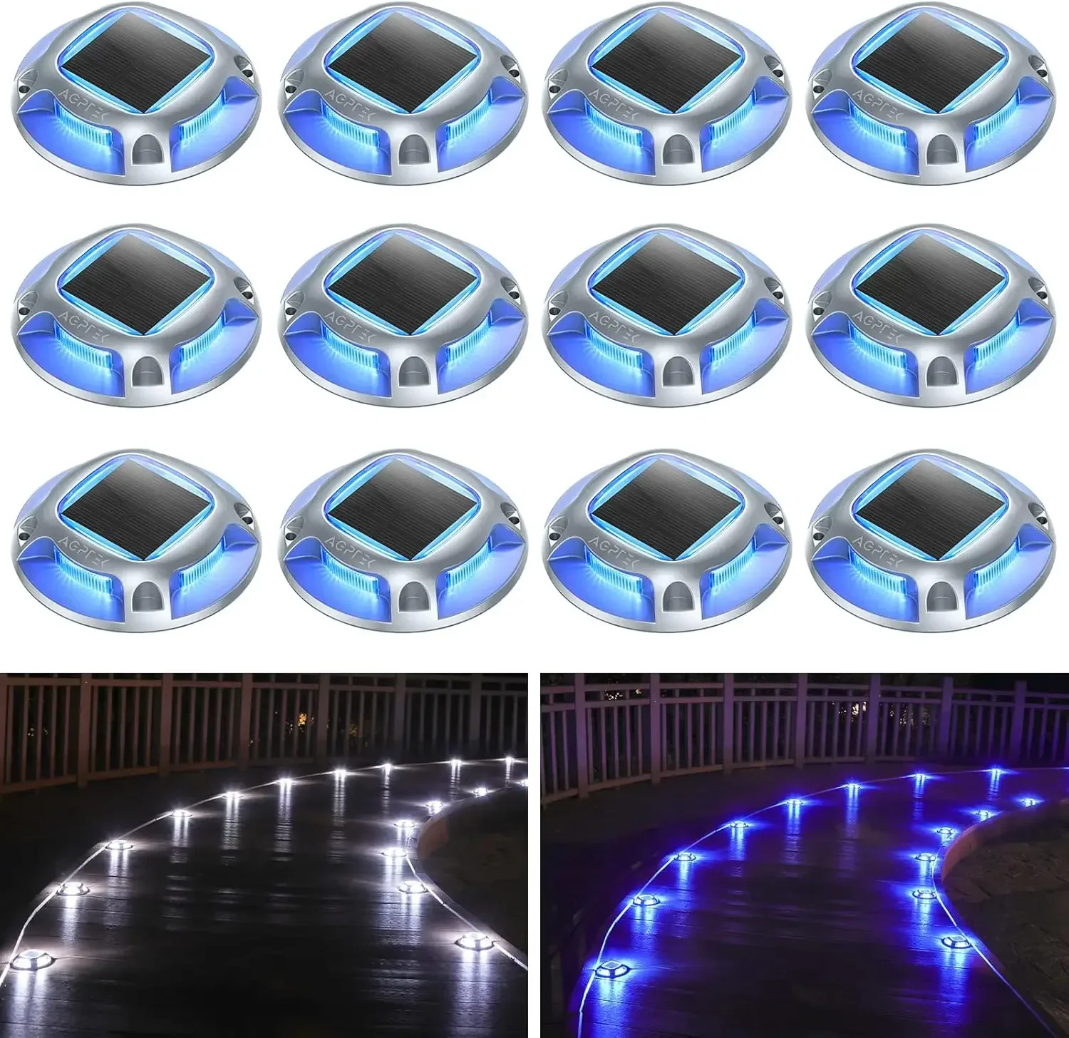 Solar Driveway Lights Outdoor 12 Pack, 2 Color Modes LED Deck Dock Marine Waterproof Security Marker Lights for Step Sidewalk St