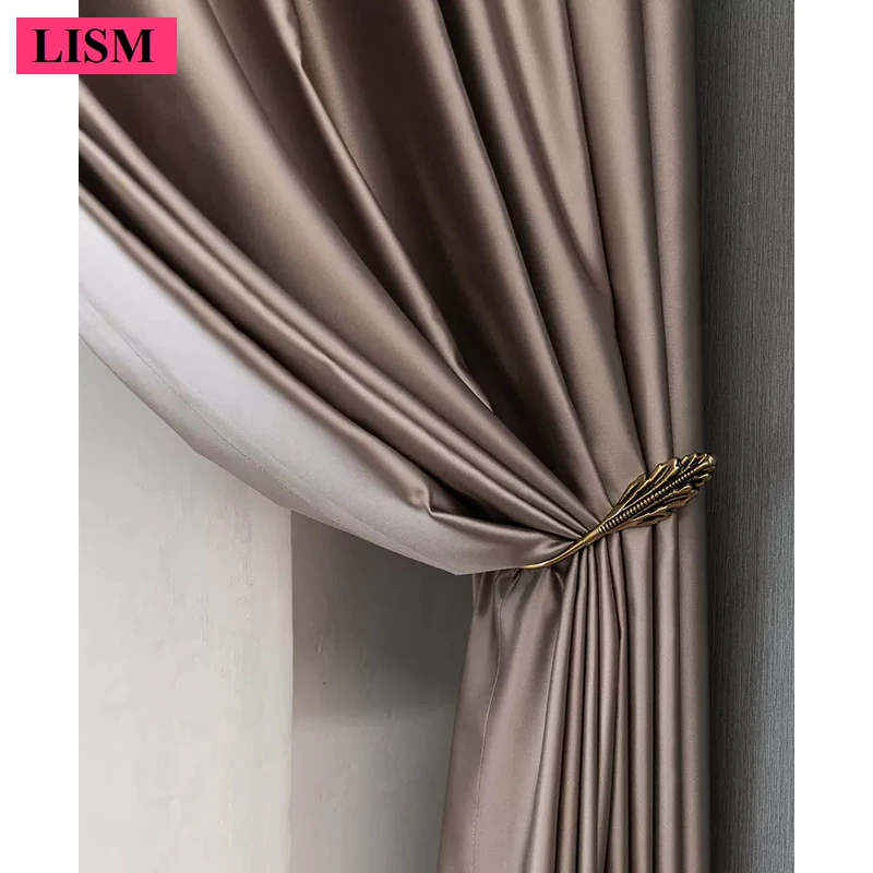 

Custom Modern Light Luxury Curtains for Living Dining Room Bedroom Scandinavian Minimalist Blackout Satin High Precision New