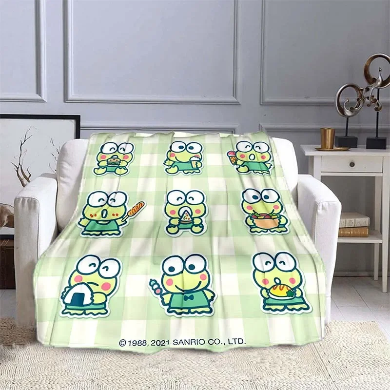 6 Sizes Sanrio Keroppi Pattern Blanket Warm Soft Fluffy Kids and Adult Sofa Bed Throw Blanket Outdoor Travel Camping Blanket