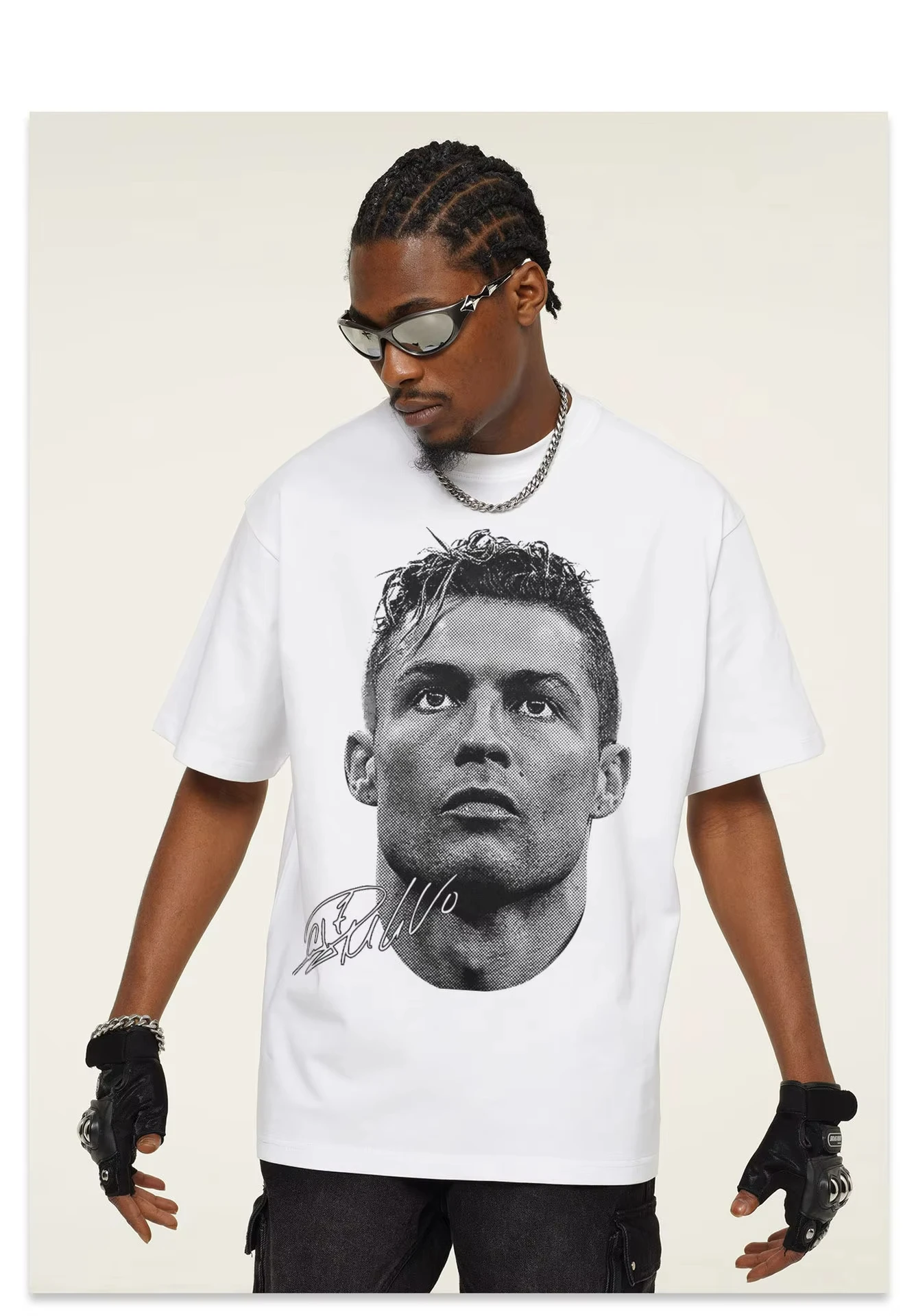 

New Ronaldo Head Printed Short Sleeved Fashion Brand 100% Cotton Leisure Breathable High Quality Summer Casual Street T Shirts