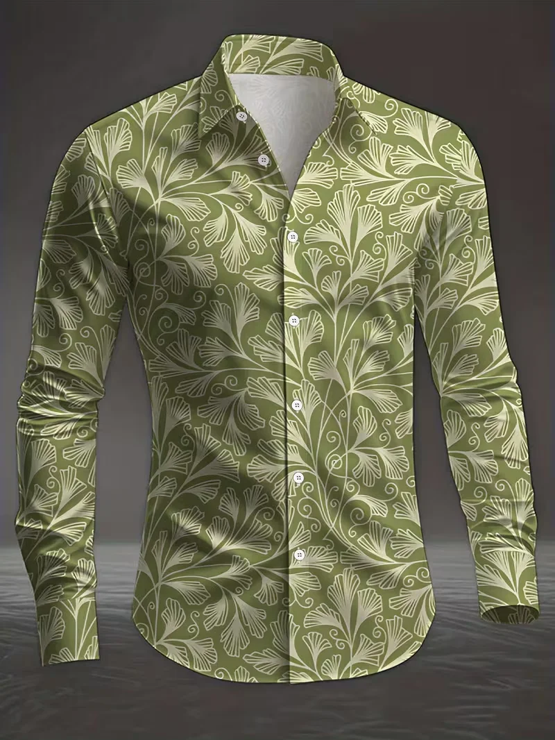 Men's Casual Shirt New Product Printed Long Sleeved Button Down Lapel Shirt men's Fashionable Beach Vacation Shirt Top