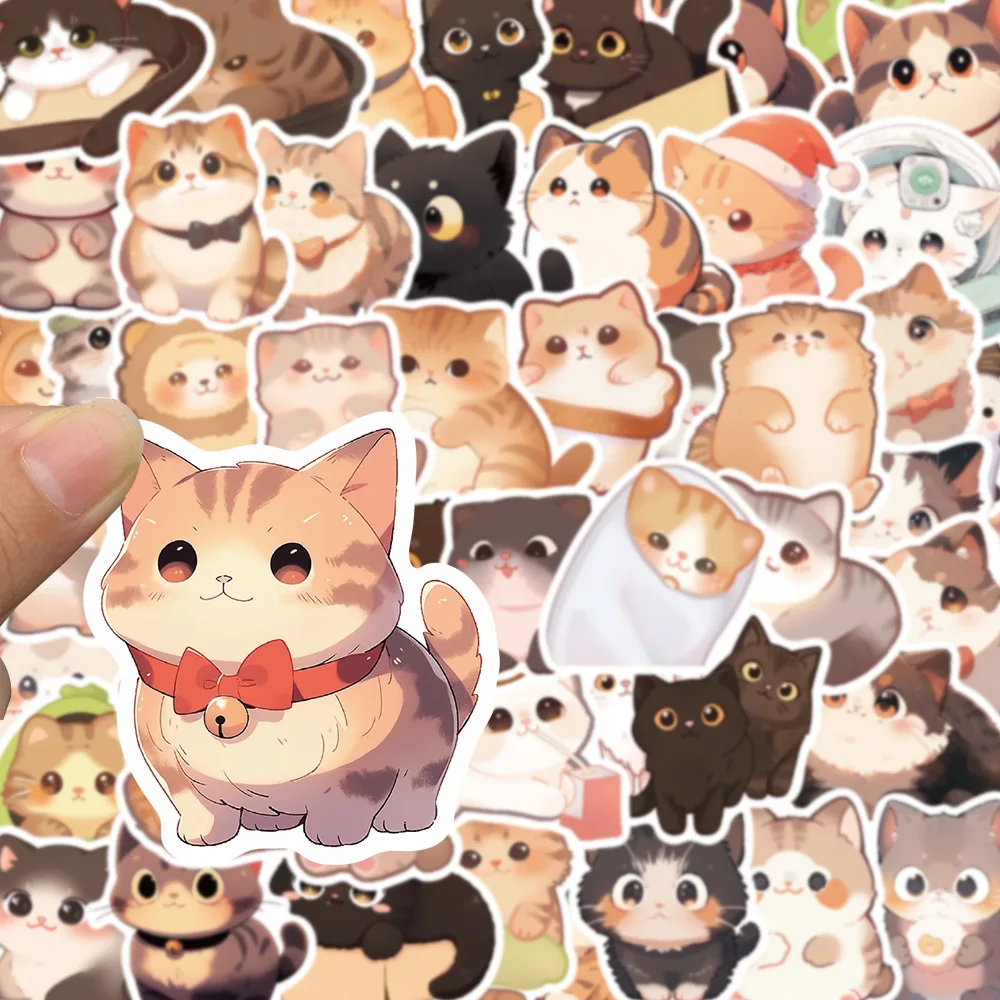 10/30/50PCS New Cute Round Eyed Cat Graffiti Sticker Mobile Phone Case Laptop DIY Skateboard Luggage Decorative Sticker Wholesal