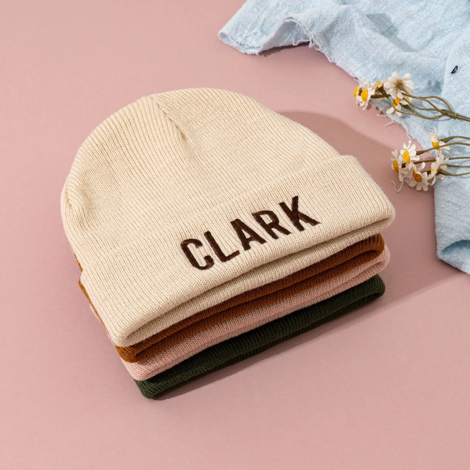 Personalized Embroidered Name Knitted Hat Customizable Couple Fashion Early Spring Warm Woolen Cap Unique Named Gift