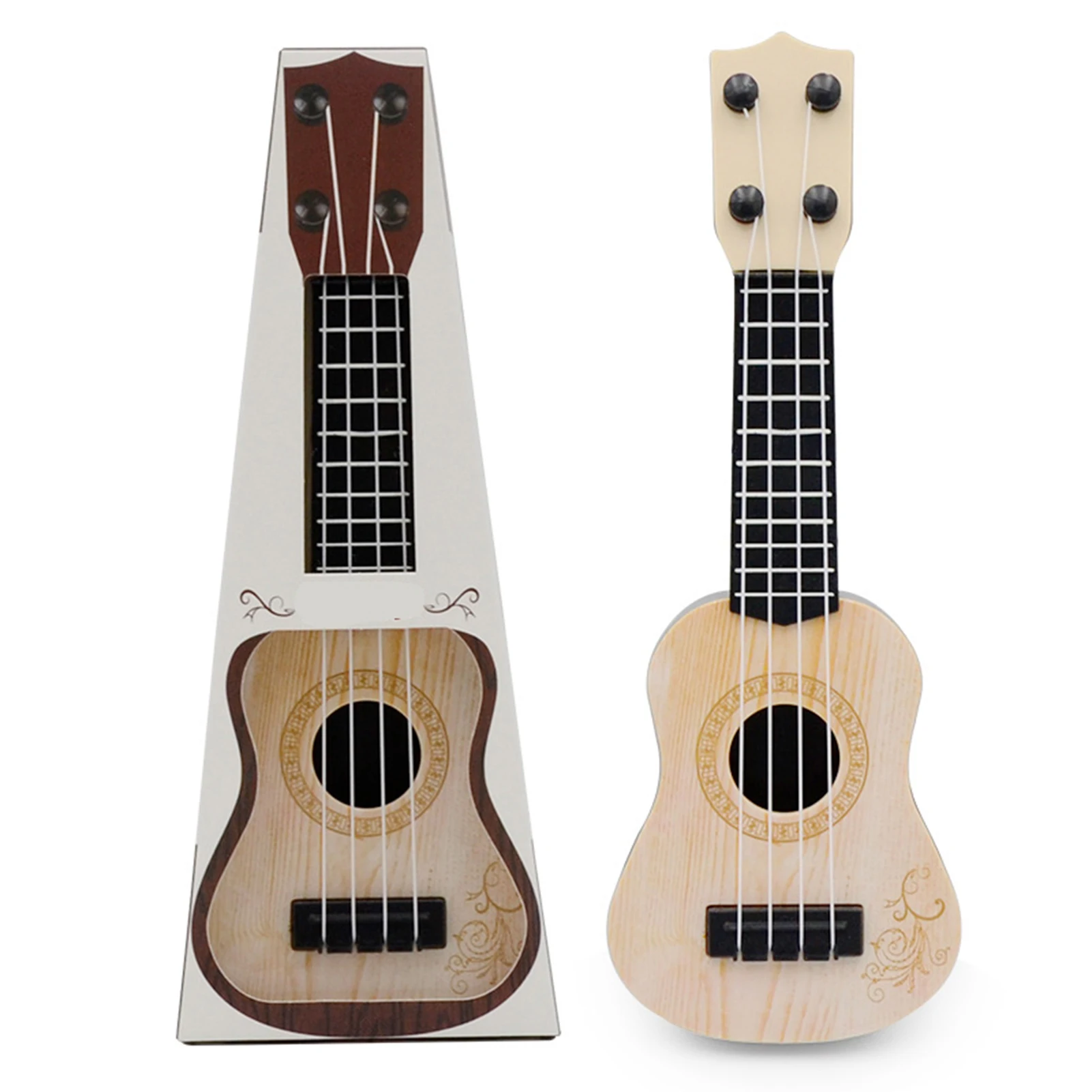 Mini Ukelele de grano de madera de simulación para niños, guitarra clásica, juguetes, instrumento Musical, juguete educativo de cultivo de interés