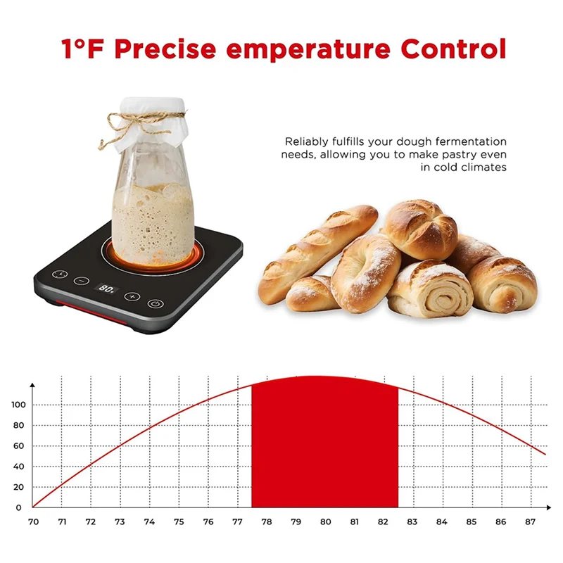 AC39-Tappetino riscaldante a lievitazione naturale con timer 12 ore, 70-100 °   F Funzione termostato e memoria precise: scaldino di avviamento, spina americana inclusa