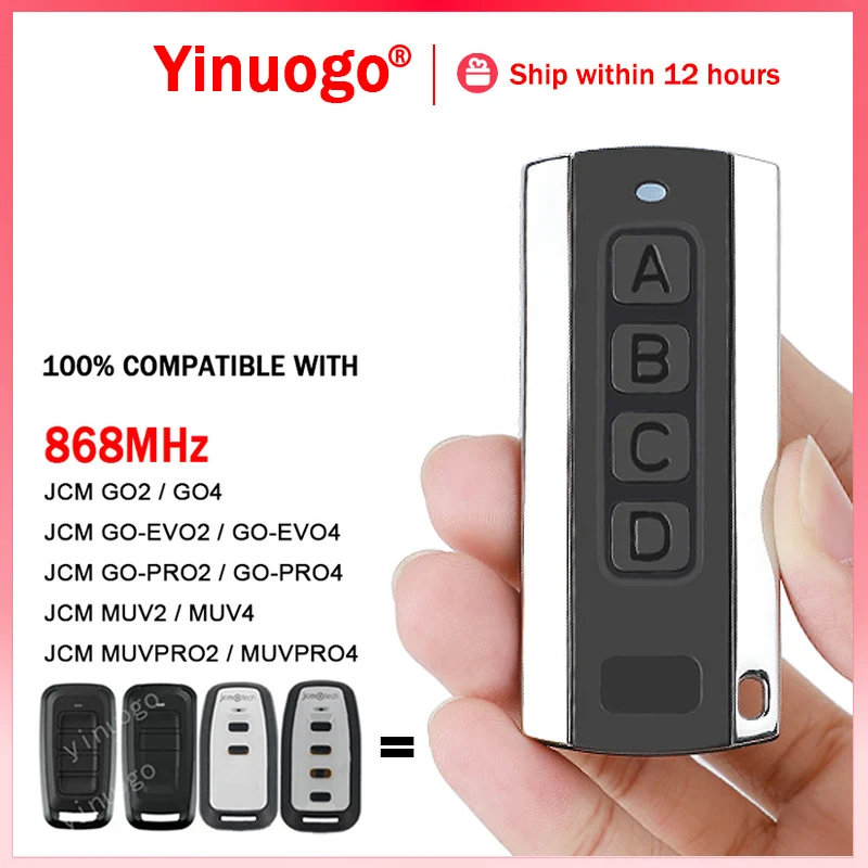 

For 868MHz JCM MUV2 MUV4 MUVPRO2 MUVPRO4 Garage Door Remote Control Compatible With JCM GO-PRO2 GO-PRO4 GO2 GO4 GO-EVO2 GO-EVO4