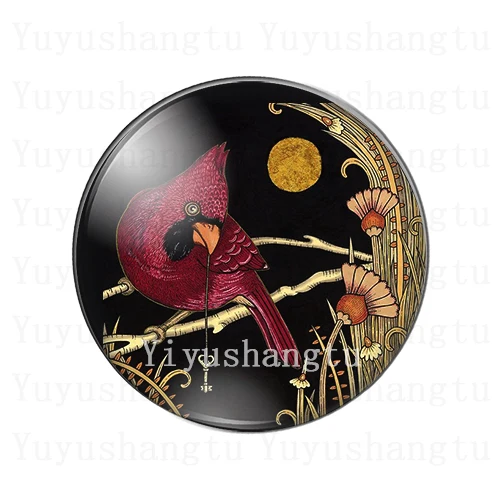 Cartoon art bird moon flower grass painting 12mm/18mm/20mm/25mm Round photo glass cabochon demo flat back Making findings