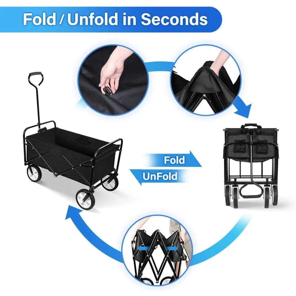 Heavy Duty Folding Portable Hand Cart with Removable Canopy Wheels Adjustable Handles Double Fabric for Shopping Picnic Camping