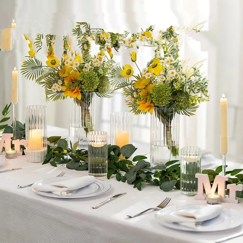 Ribbed Glass Clear Decorative Floating Candle Vases Hurricane Candle Holder for Centerpieces Wedding Table,Set of 6