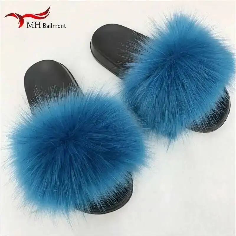 Zapatillas de piel sintética para mujer, chanclas planas esponjosas para el hogar, comodidad de invierno, zapatos dulces para casa peluda, chanclas de interior para mujer