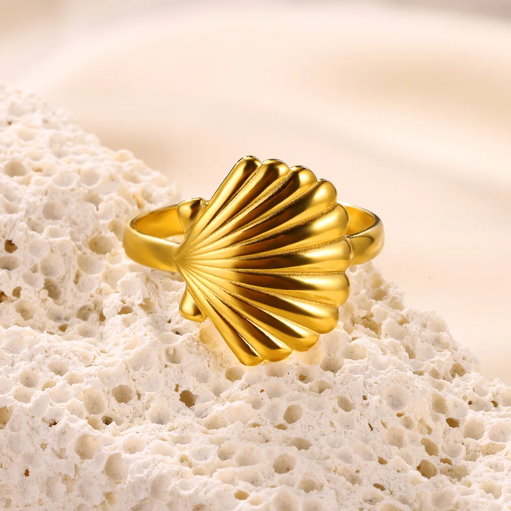 Anelli di conchiglia di mare Color oro per donna uomo apertura regolabile in acciaio inossidabile Summer Beach Seashell Ring Statement Jewelry Gift