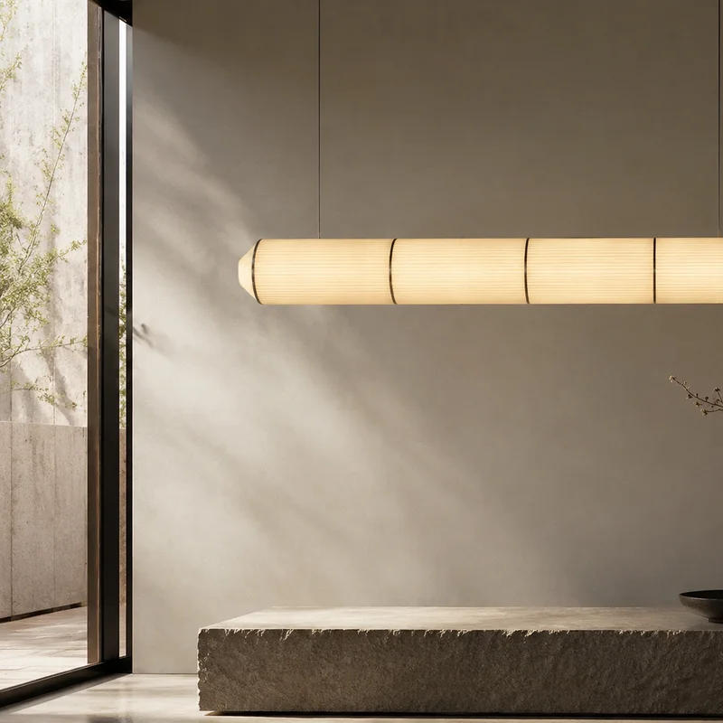 Japanese Wabi Sabi Vertical Ribbed Cylinder Shade For Living Room Dining Room Bedroom Hotel Lobby Cafe Restaurant Pendant Lamp