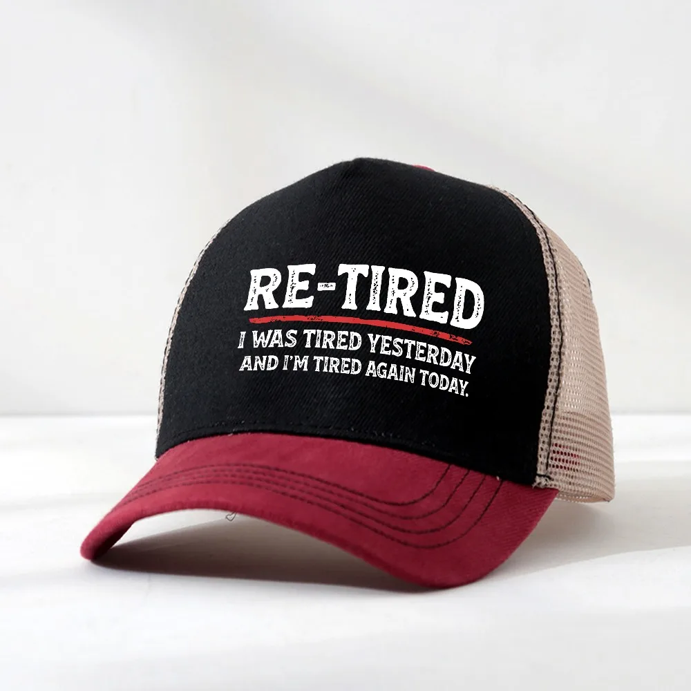 Funny Retired hat Adjustable Summer Snapback Hat Comfortable Breathable hats Unisex Print with 'RE-TIRED' Slogan Baseball Caps