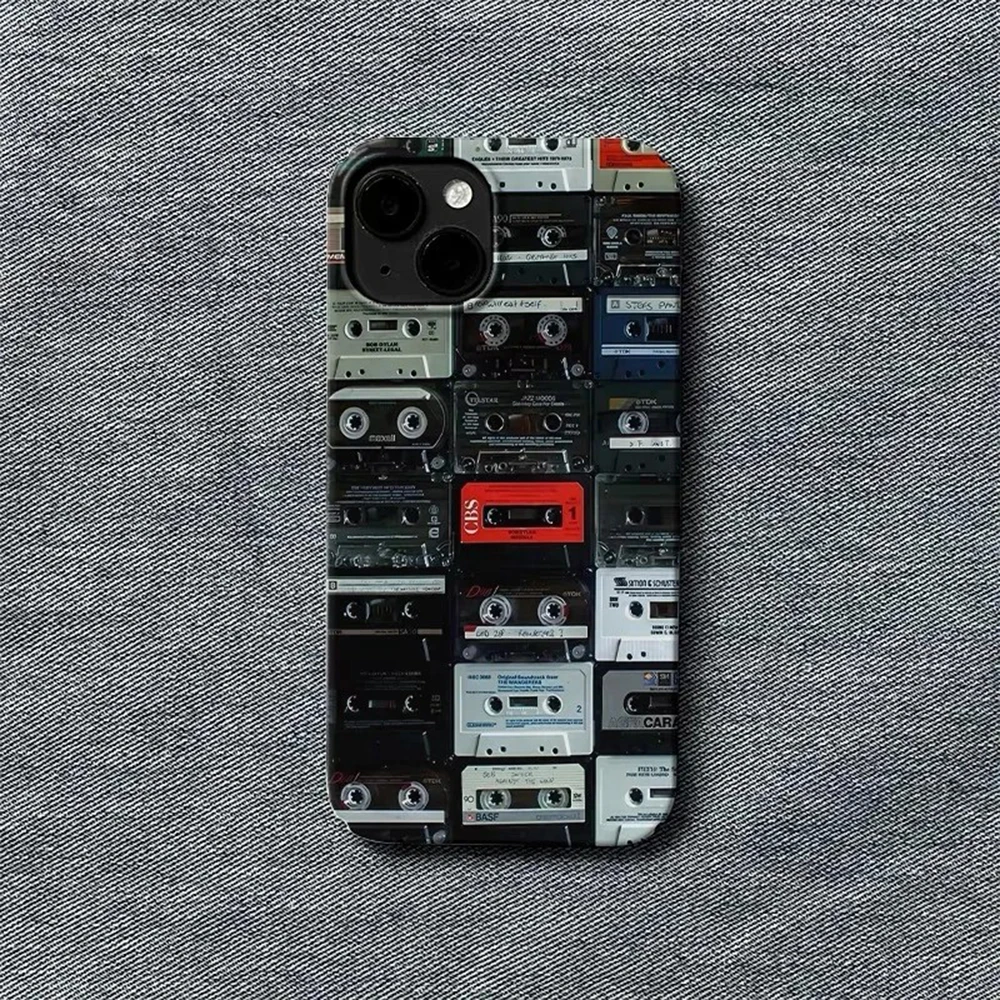 

Luxury Vintage Tape Phone Case for iPhone 16 15 14 13 12 11 Pro Max XS XR XSMax 6 7 8 Plus Glossy HD Hard PC Cover