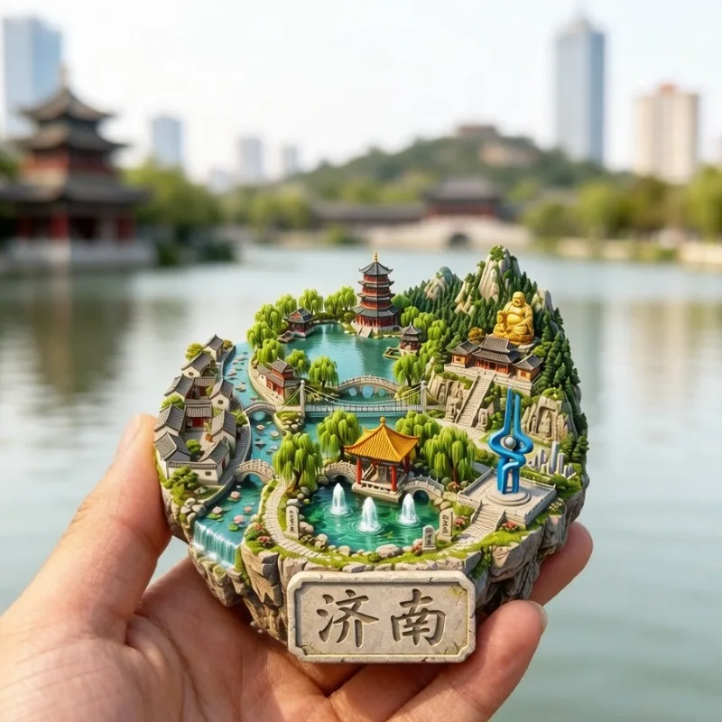 Shandong Jinan Metal Relief Magnetic Refrigerator Sticker Attraction Travel Souvenir Cultural Creative Home Decoration Ornament