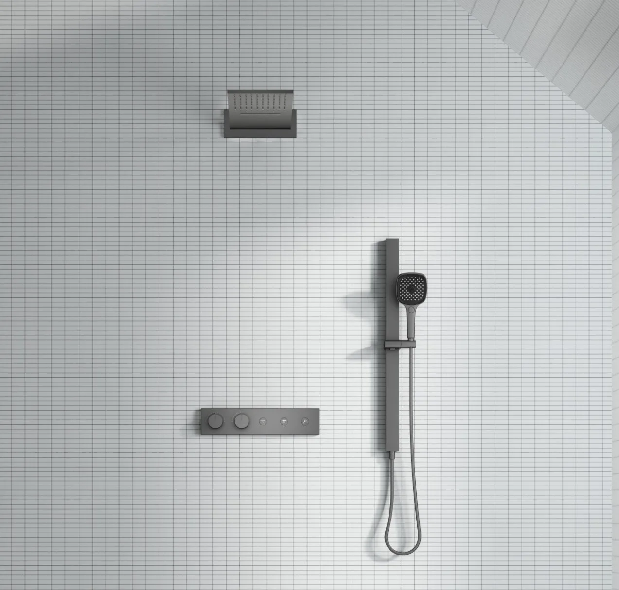 Настенный смеситель для душа, скрытая латунь, серебряная поверхность, душевой набор для ванной комнаты с балансированным клапаном под давлением