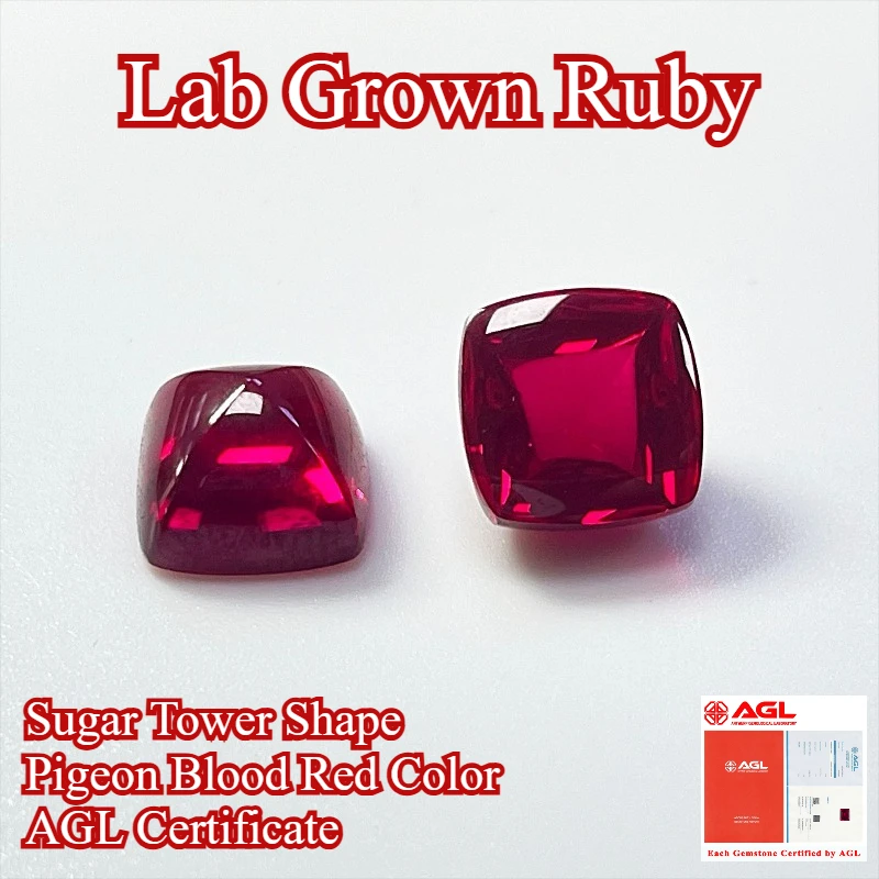 

Lab Grown Ruby Sugar Tower Shape Pigeon Blood Red Color DIY Charms Jewelry Making Main Materials Selectable AGL Certificate