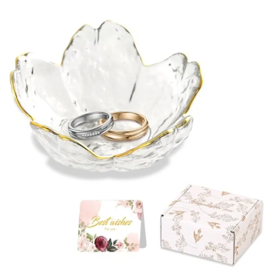 Birthday Gifts for Women Jewelry Dish Glass Ring Dish Holder Jewelry Tray Cute Vanity Organizer Room Decor Jewellery Tray Cryst