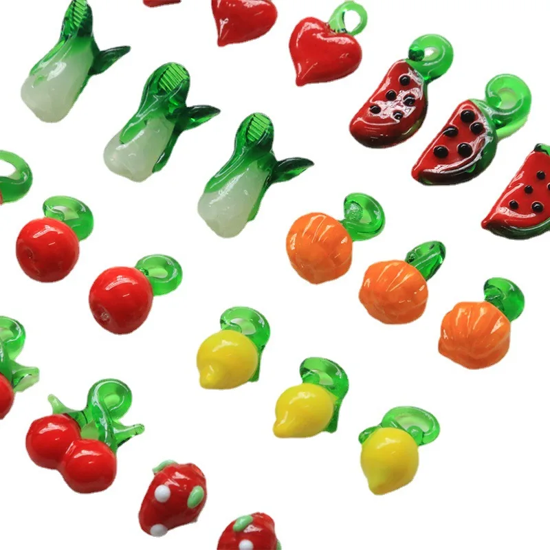 5pcsins summer small fresh watermelon orange small cherry diy glass fruit pendant earrings jewelry material wholesale