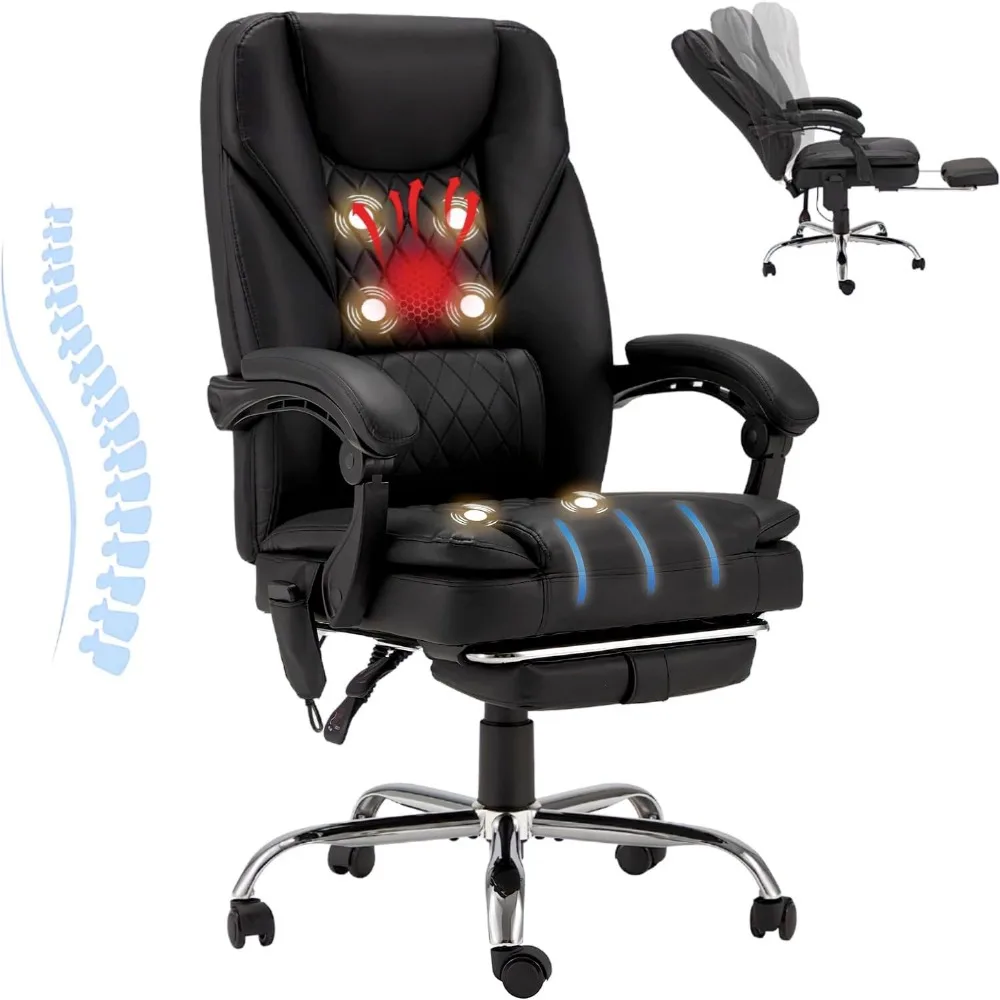 

6-Point Massage Office Chair,Heated Executive Chair,Ergonomic Home Office Desk Chair with Foot Rest Retractable Height Adjustabl