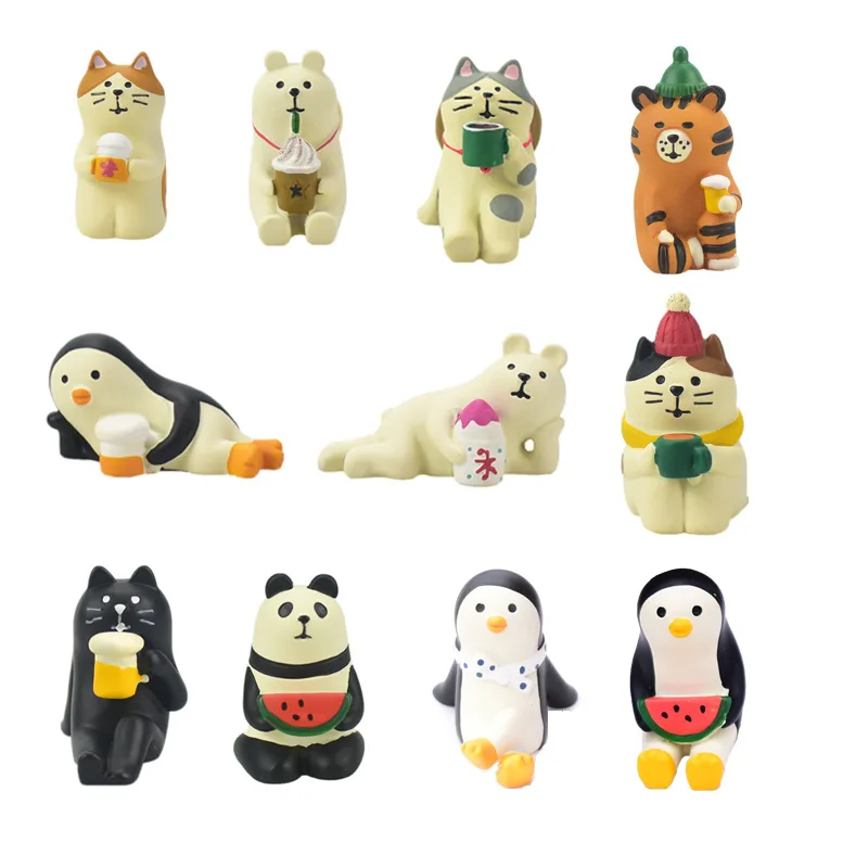 Zakka Decole Cat Beer Penguin Panda Miniature Figurines Japan Animal Statue Home Decoration Garden Resin Craft Toy Ornaments