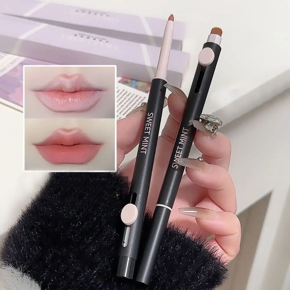 Double-headed Lip Liner Pen with Brush Makeup Waterproof Lasting Matte Red Lipstick Lip Contouring Non-stick Cup Lipliner Pencil