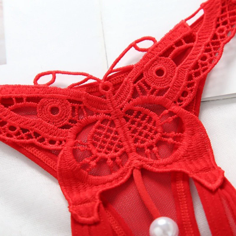 สีทึบปักผีเสื้อผู้หญิงชุดชั้นในเปิด Crotch เร้าอารมณ์ Thongs เซ็กซี่ Porn กางเกงสําหรับไนท์คลับหญิงสนุก T-Back