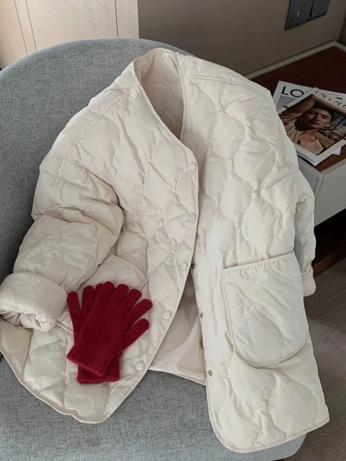 

Ladies' Loose Fit Cotton Jaet Lamb Fur Trimmed Winter Coat Korean Sle id Pattern Warmth without Collar New 2023