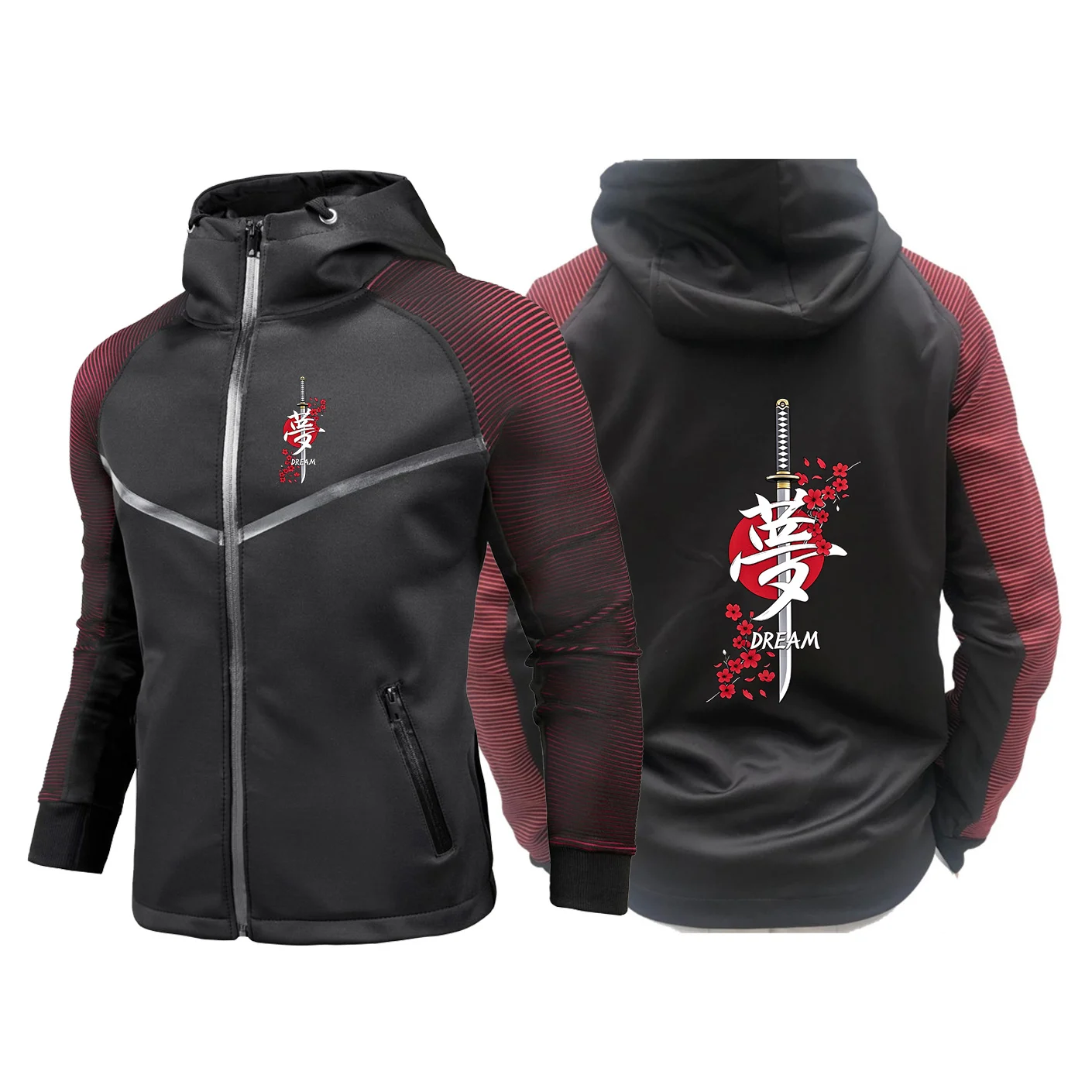 Samurai Sword Cherry Blossom Letter Logo Men's Jacket Brand Outdoor Leisure Windproof Motorcycle Zipper Sports Coat Hoodies