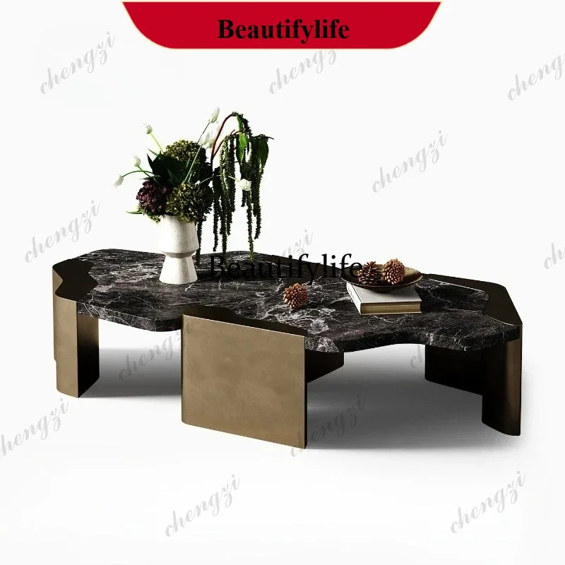 Medieval luxury stone living room coffee table combination special-shaped retro style coffee table d178
