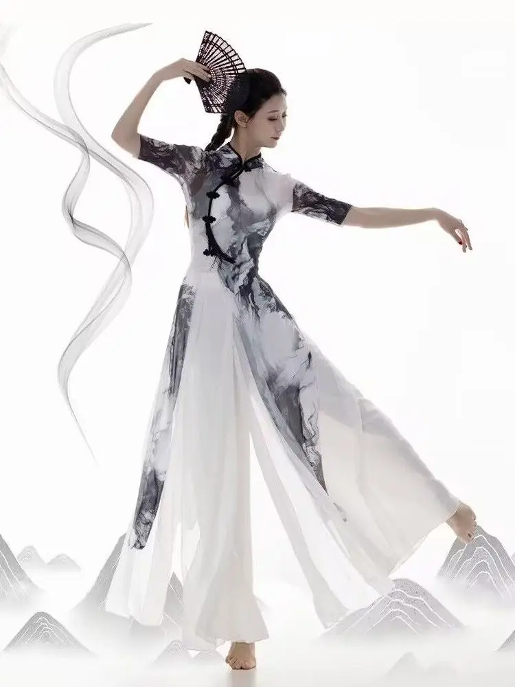 

New Chinese Style Cheongsam Ancient Style Dress Chinese Style Classical Dance Simple And Thin Dance Skirt