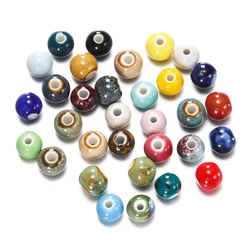 50pcs 6/8/10mm Fashion Ceramic Beads Big Hole Diy Handmade Spacer Loose Round Porcelain Beads for Jewelry Making Accessories