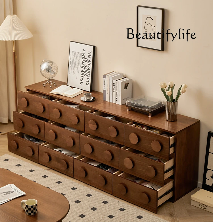 

Nordic Solid Wood Bedroom Storage Cabinet Tailstock Storage Cabinet Living Room Wall Six Buckets Storage Cabinet