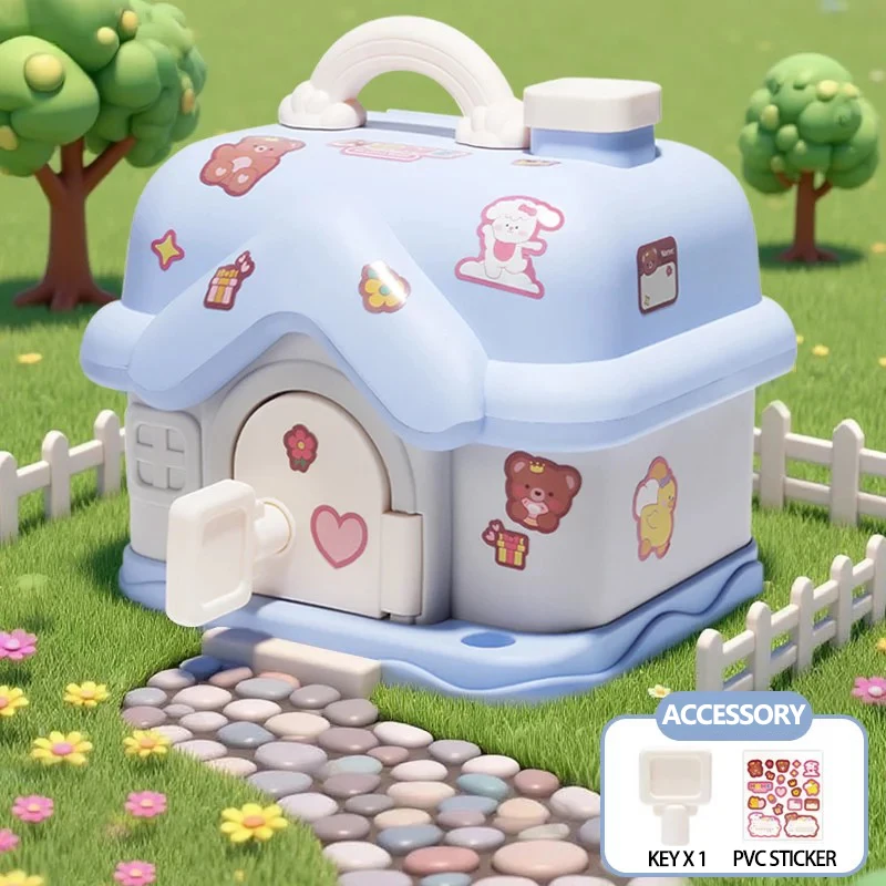 صندوق نقود قابل للقفل مع مفتاح، ملصقات PVC بتصميم عشوائي، بنك التوفير للأطفال، حصالة على شكل حيوان للنقود والعملات المعدنية