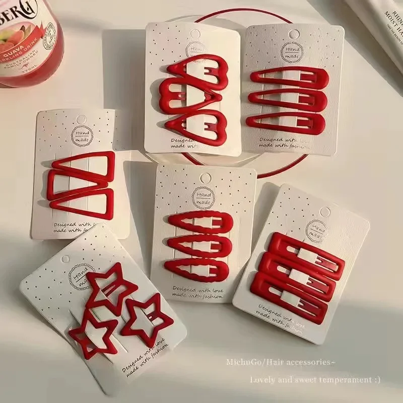 

3PCS/Set Women Girls Cute Hair Clips Red Heart Star Geometric Hairpins Sweet Bangs Barrettes Christmas New Year Hair Accessories